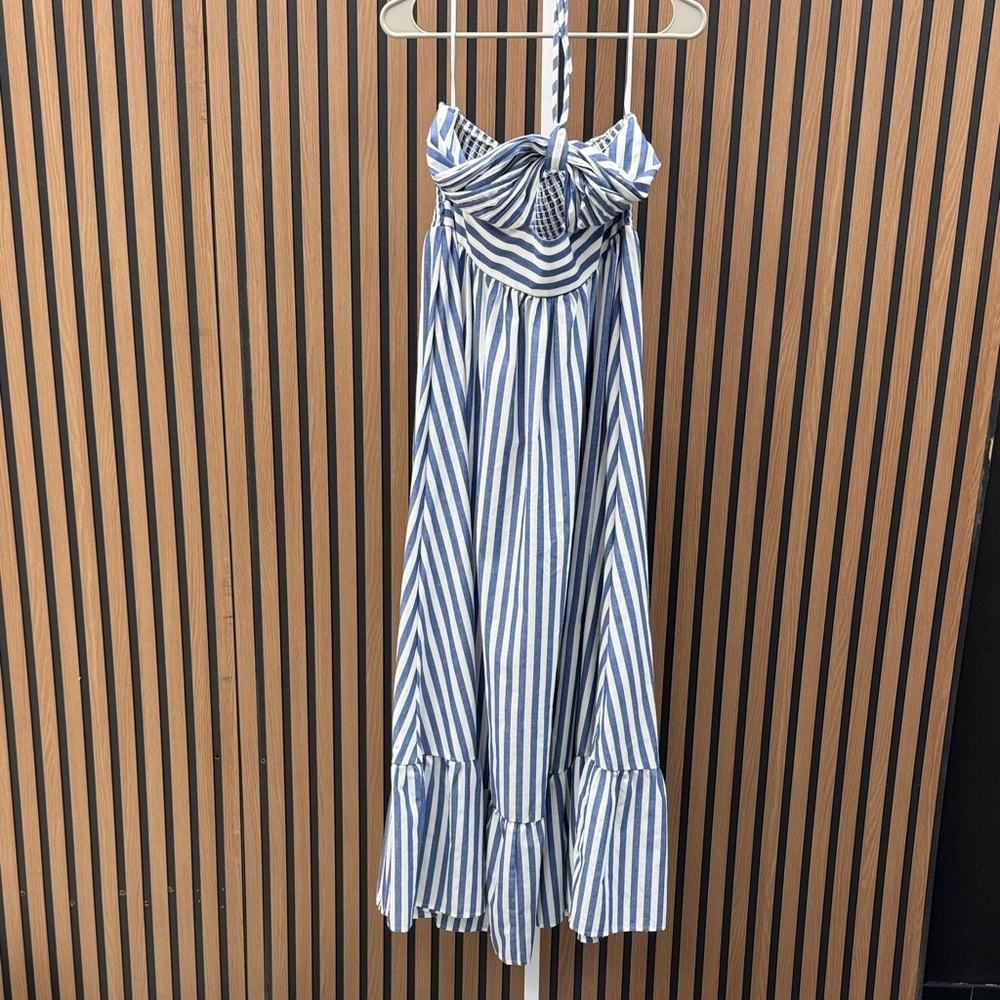 Striped Blue and White Strapless Dress